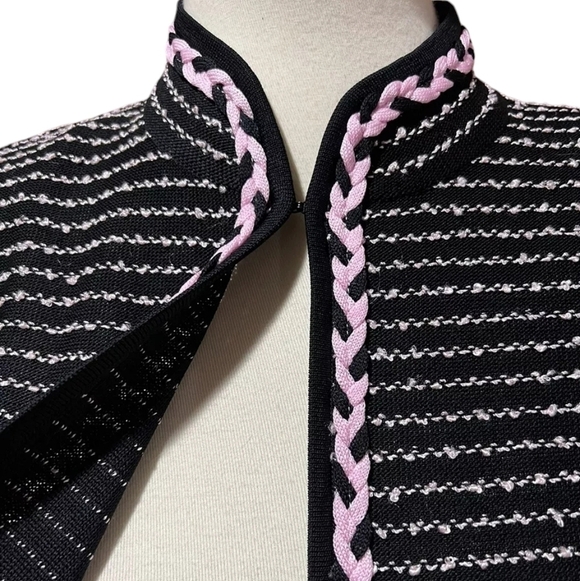 Ming Wang sz large petite pink black knit sweater jacket - Picture 3 of 7